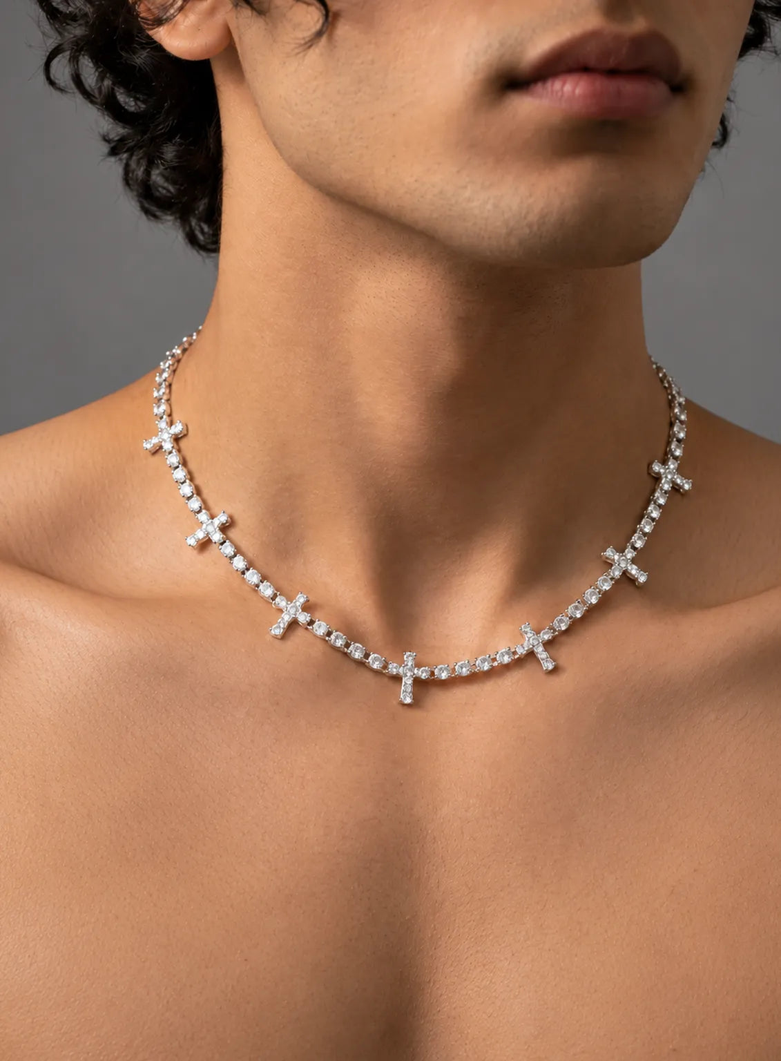 Crystal Cross Silver Tennis Necklace
