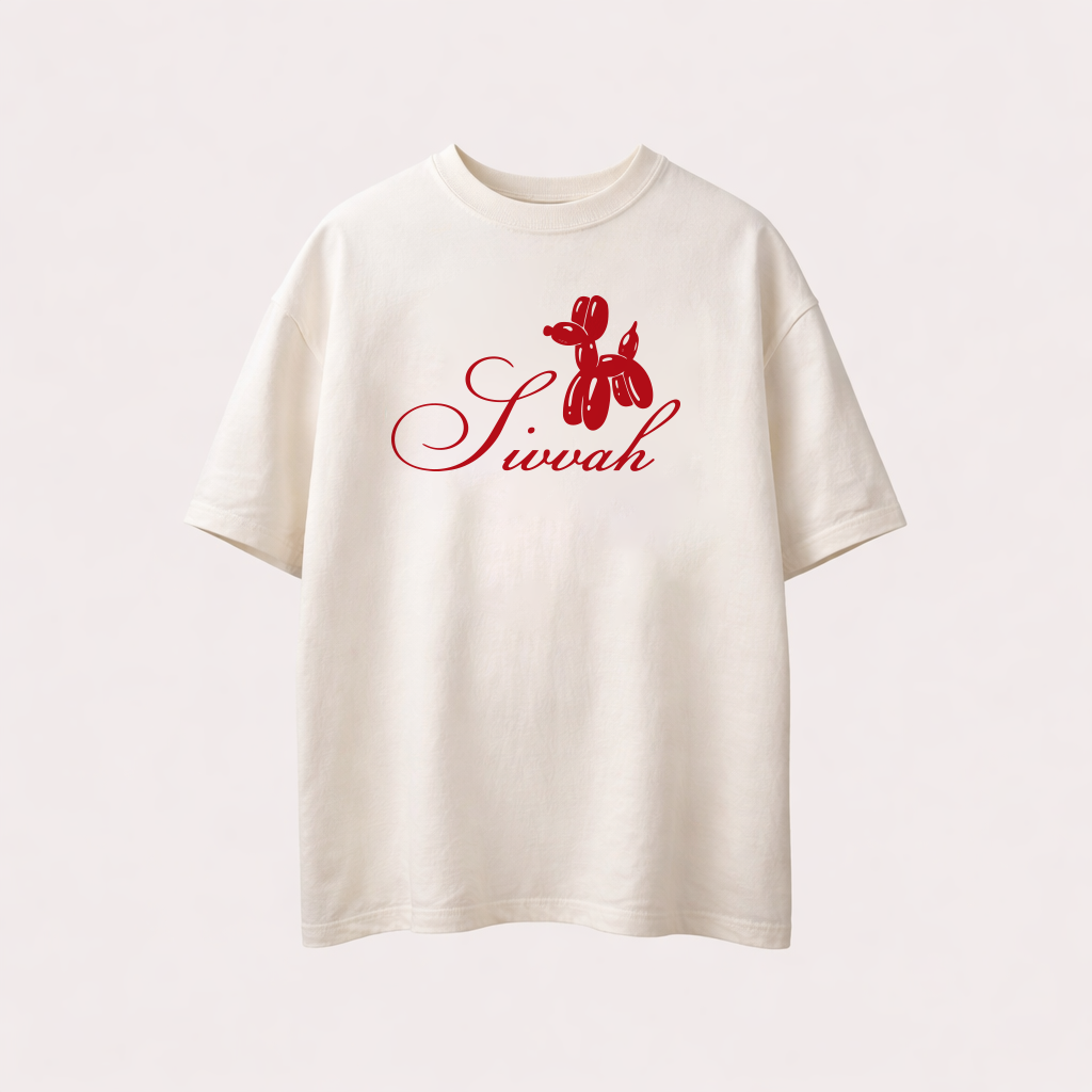 White t-shirt with red 'Siwah' logo on a light gray background