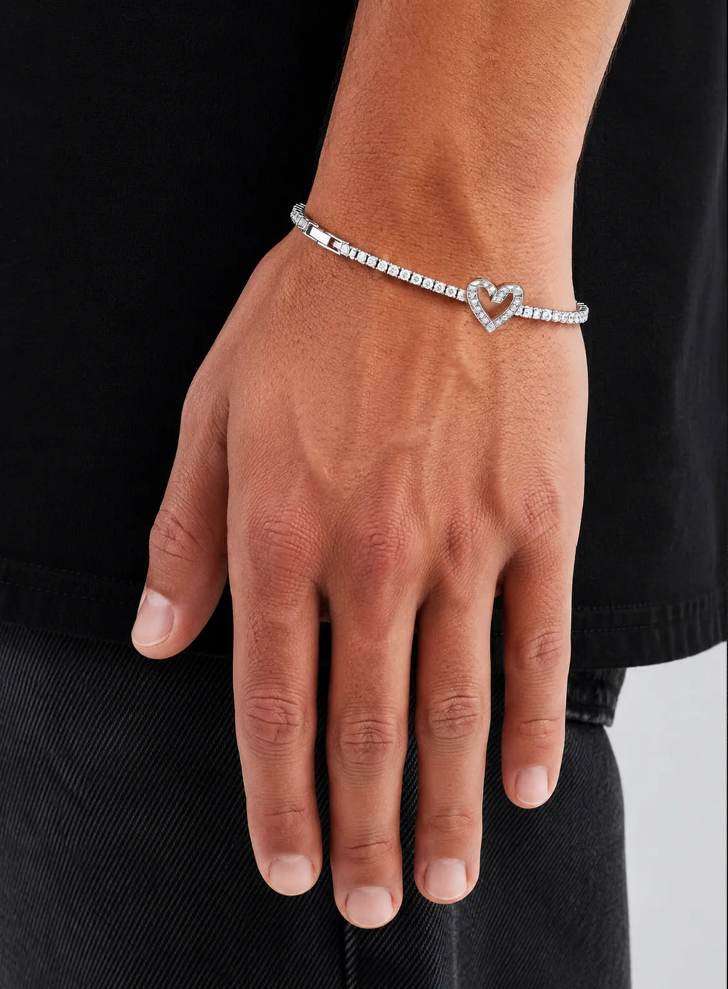 Silver Heart Crystal Tennis Bracelet