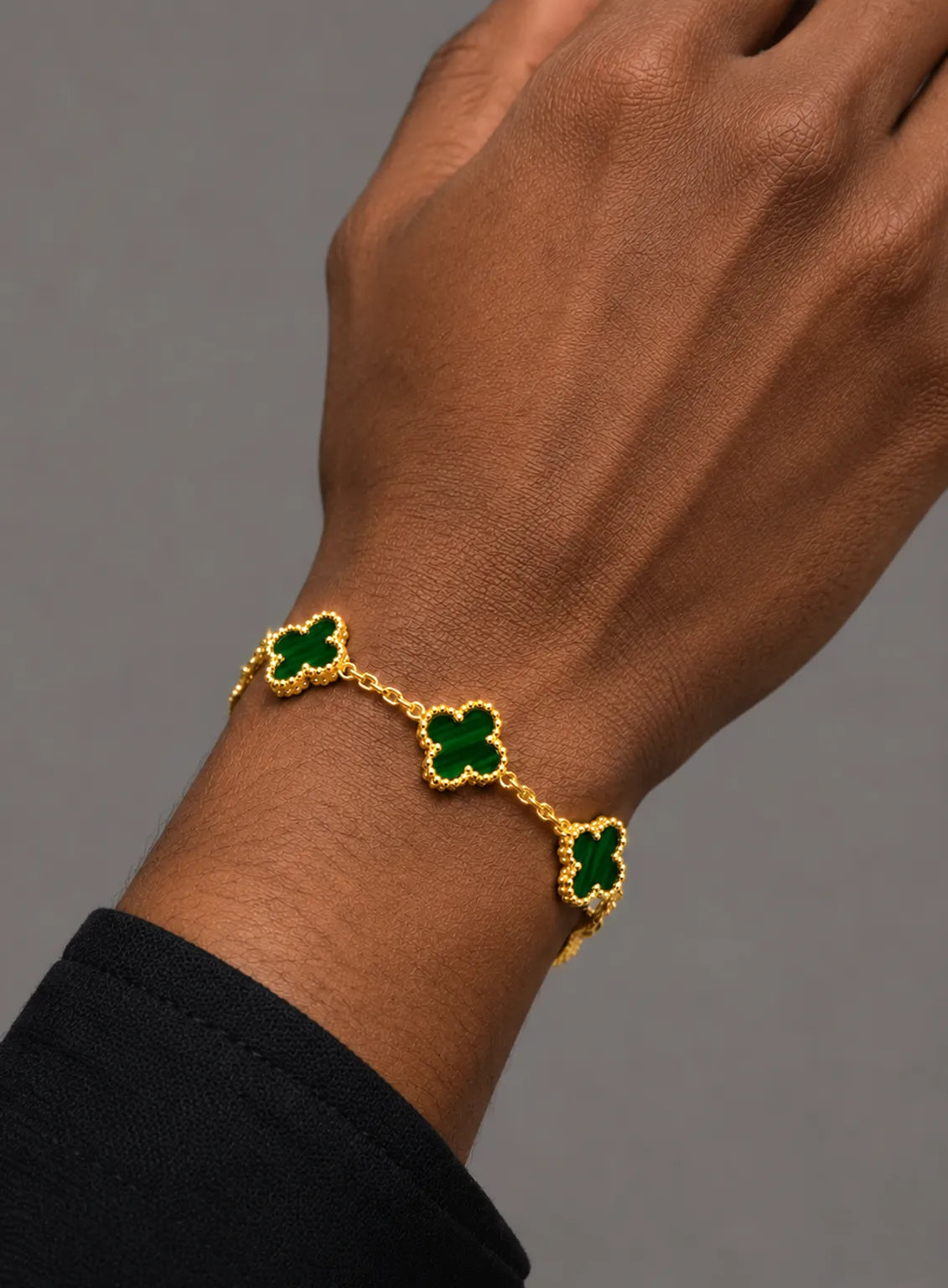 Emerald Green Clover Gold Bracelet