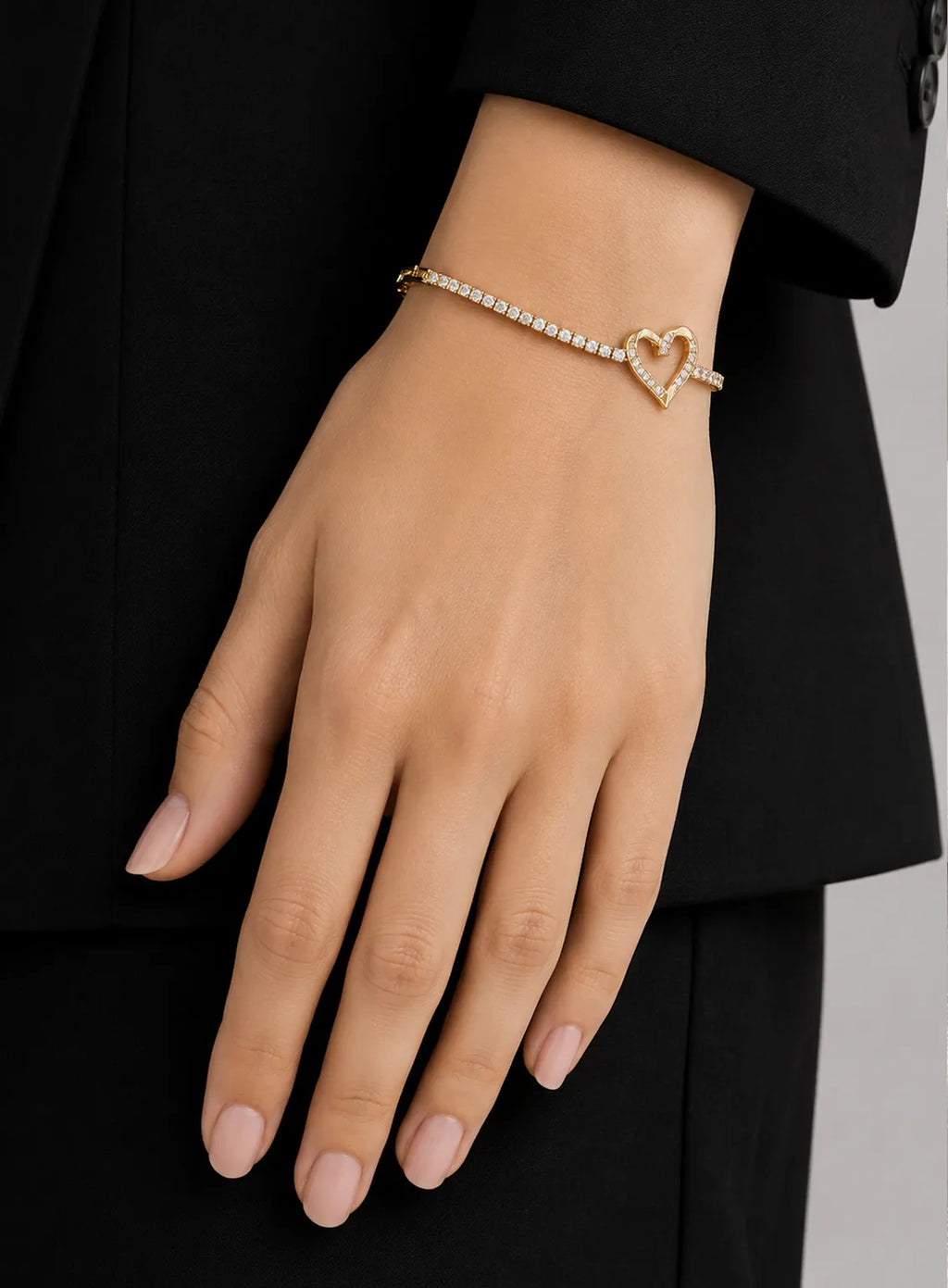 Golden Heart Crystal Tennis Bracelet