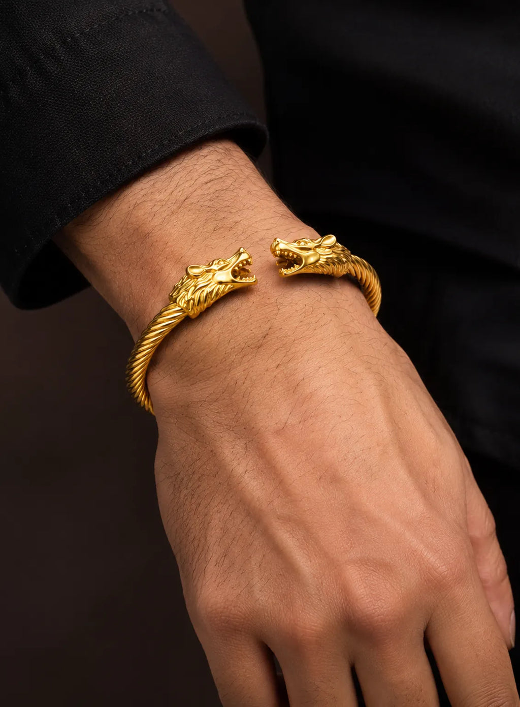 Gold Dragon Head Open Cuff Bracelet