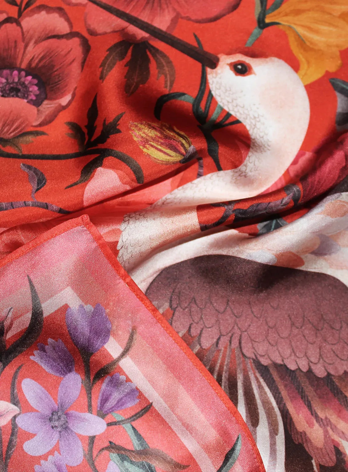 Crimson Crane Floral Scarf
