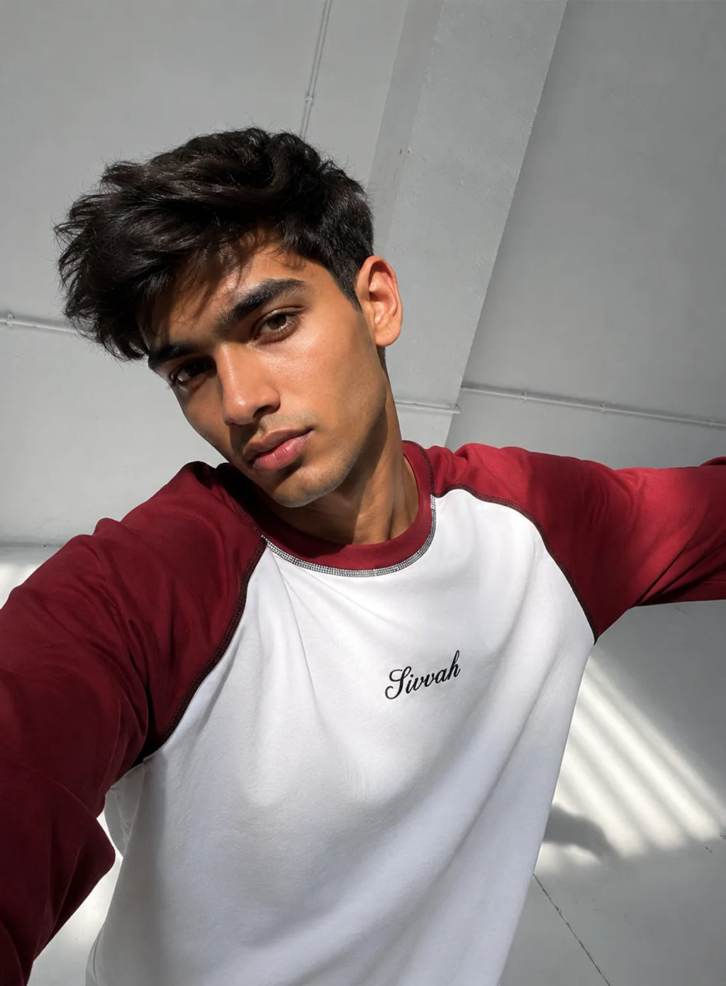 Raglan Long Sleeve T-Shirt – White & Maroon