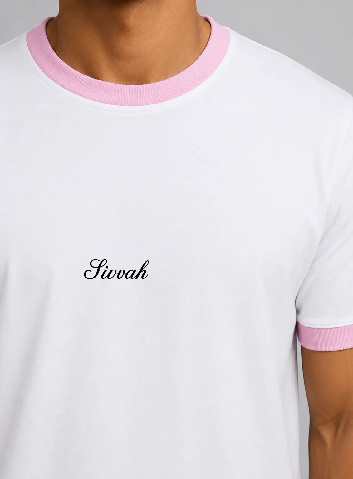 Ringer T-Shirt – Baby Pink & White