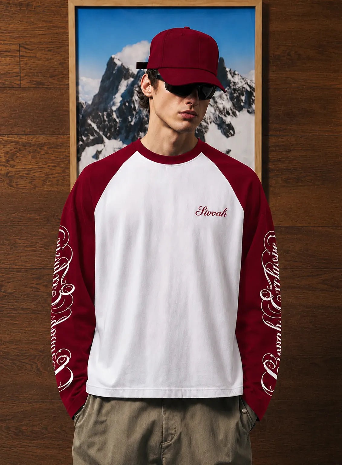 Graphic Raglan Long Sleeve Tshirt - Maroon