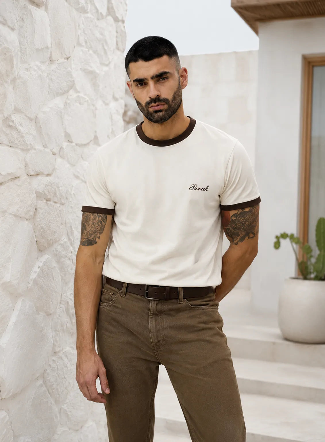 Ringer T-Shirt – Off White Coffee