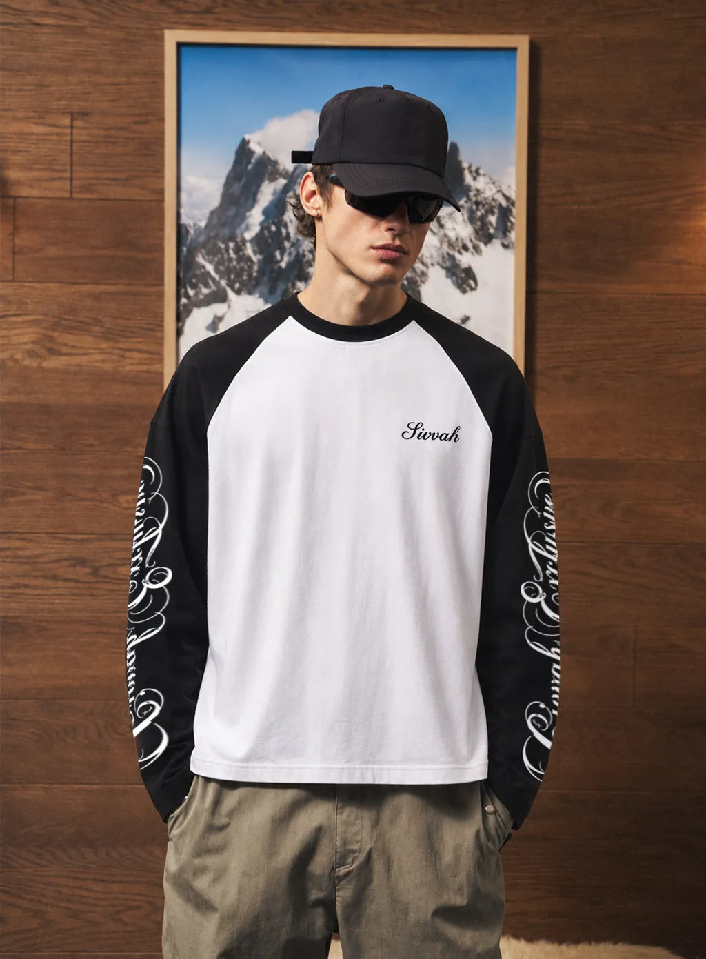 Graphic Raglan Long Sleeve Tshirt - Black