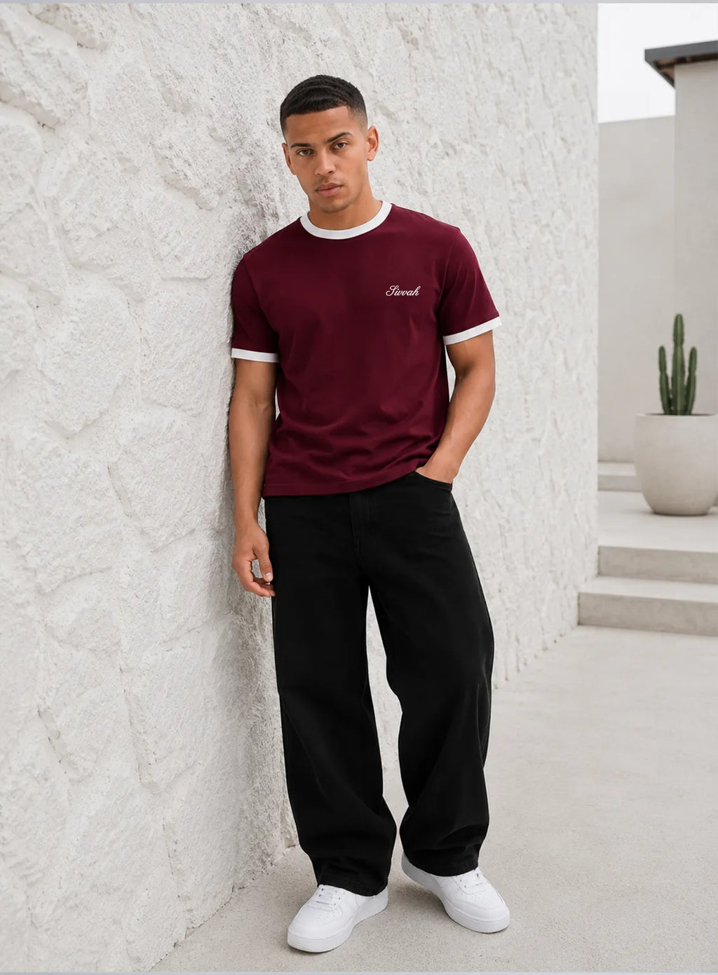 Ringer T-Shirt – Maroon & White