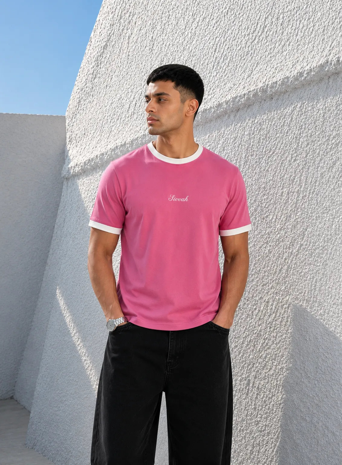 Ringer T-Shirt – Baby Pink & White