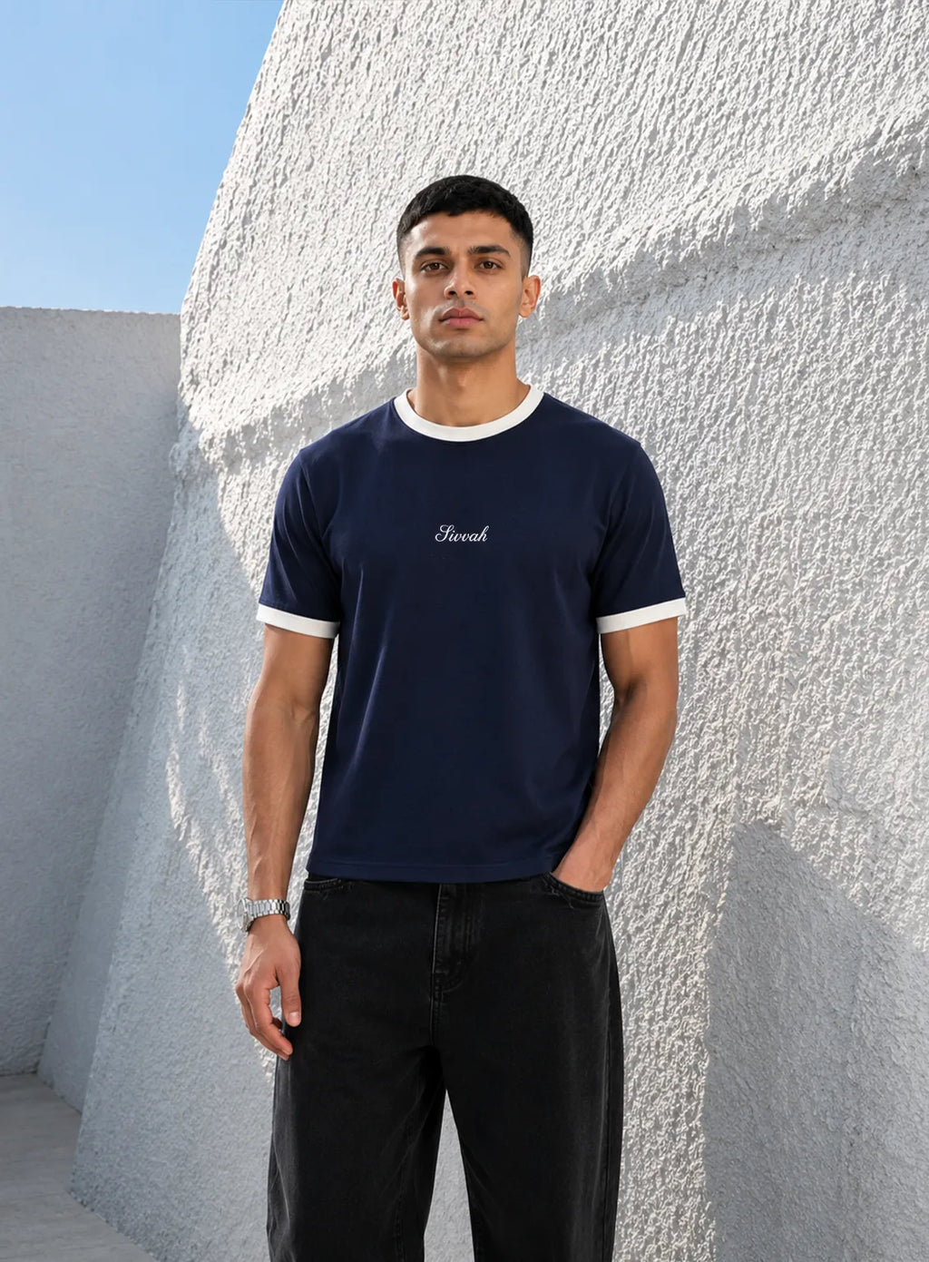 Ringer T-Shirt – Navy blue & White