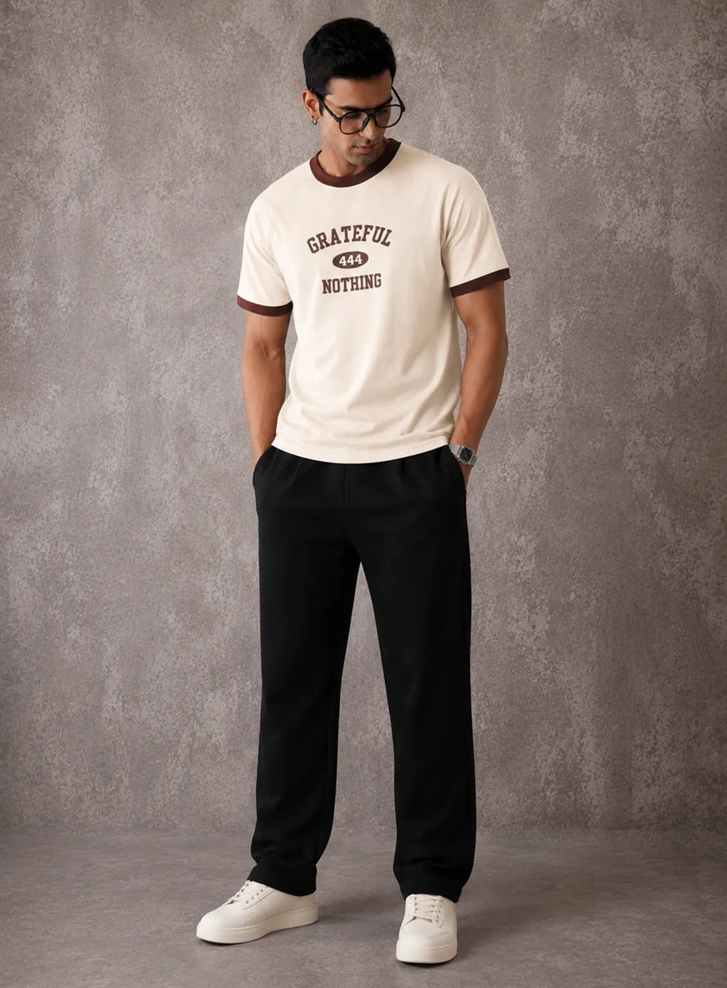 Ringer T-Shirt – off-white & Brown (Grateful 444)