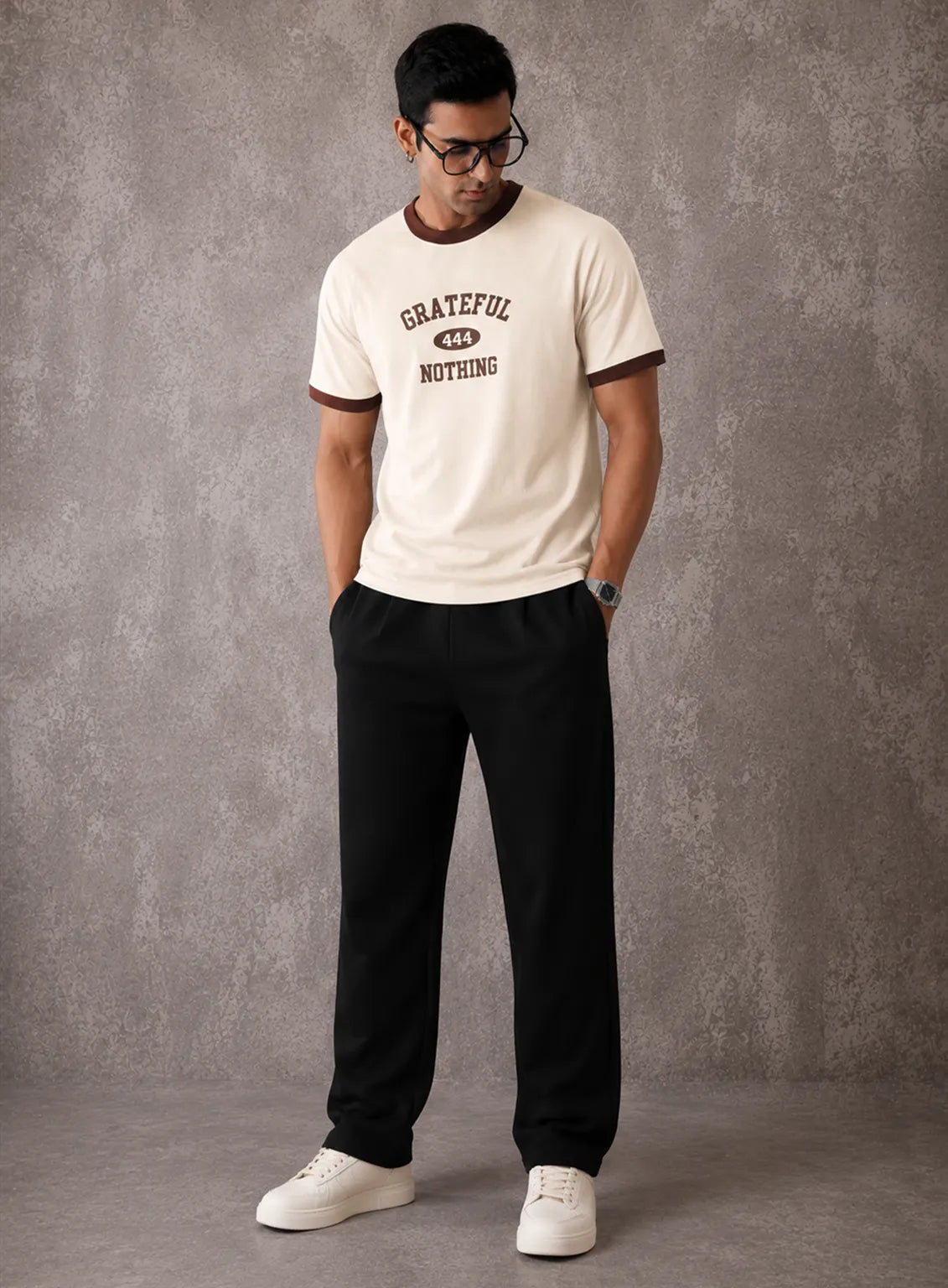 Ringer T-Shirt – off-white & Brown (Grateful 444)