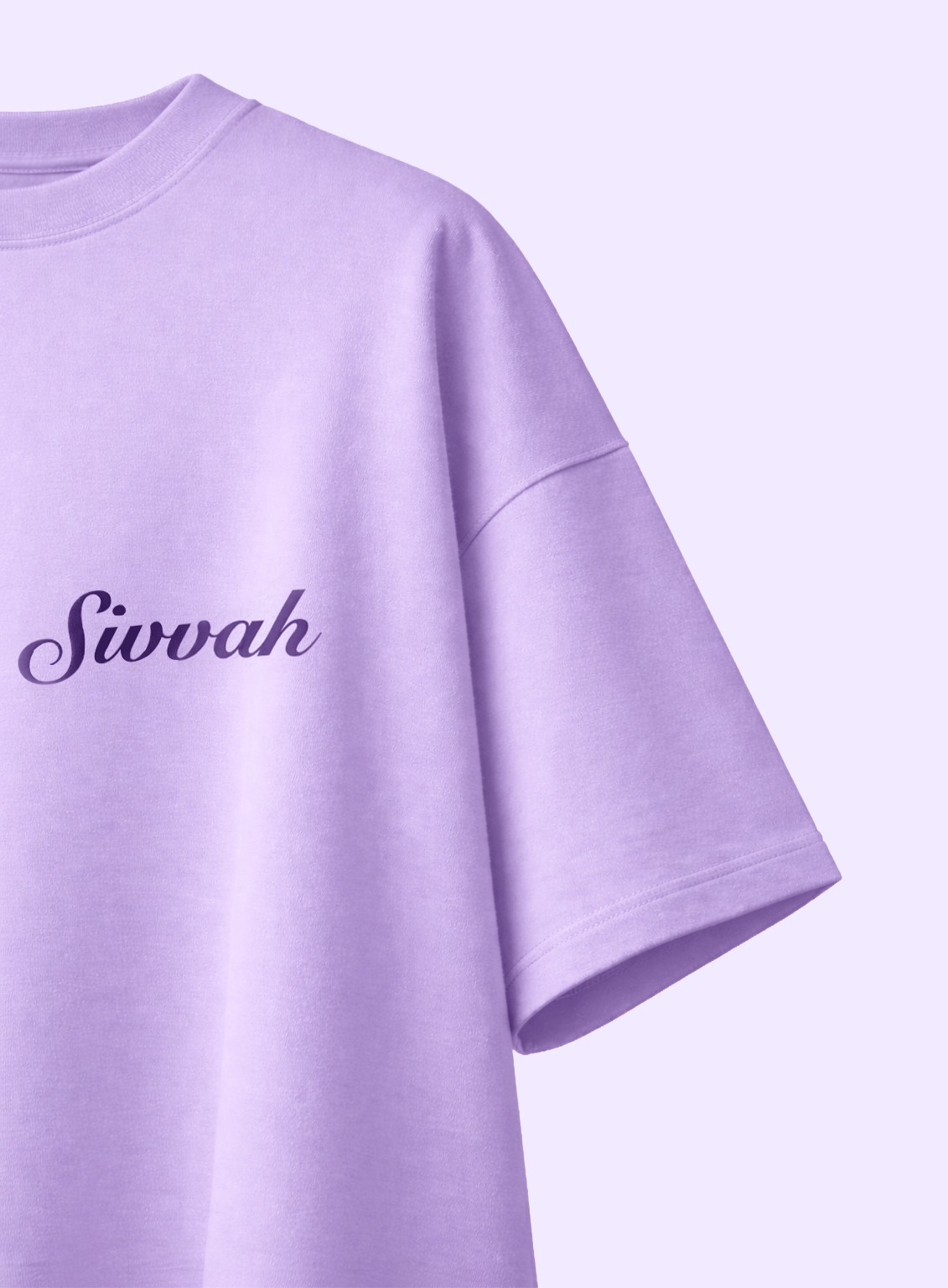 Purple t-shirt with 'Sivvah' text on a light purple background
