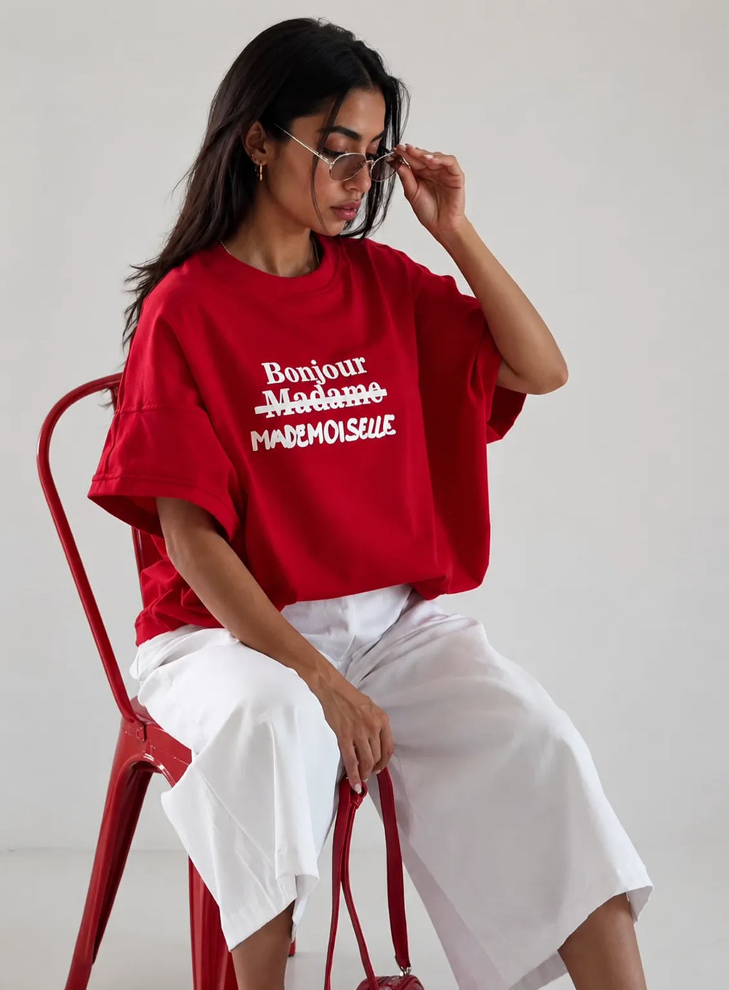 Bonjour Oversized Tee – Red