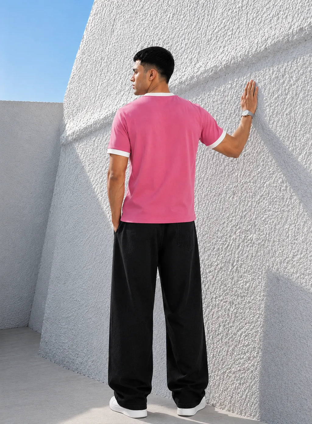 Ringer T-Shirt – Baby Pink & White