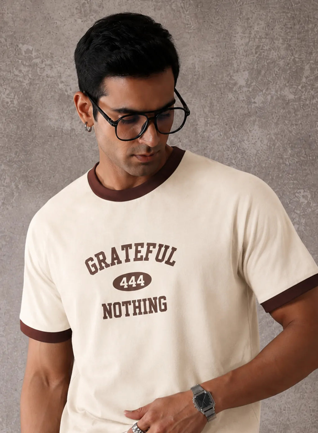 Ringer T-Shirt – off-white & Brown (Grateful 444)