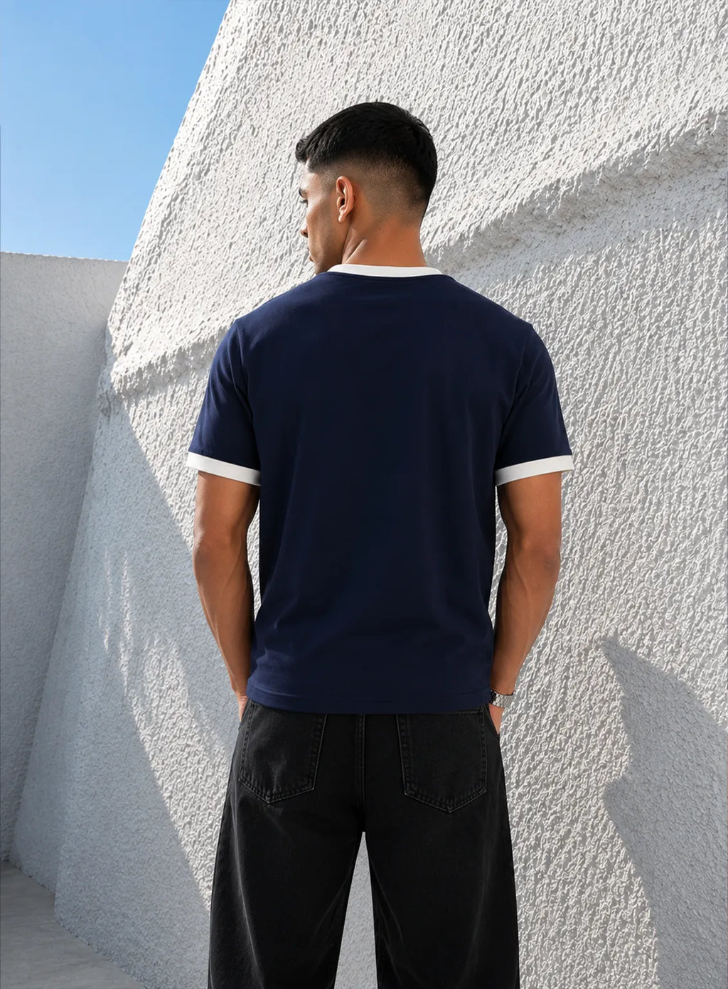 Ringer T-Shirt – Navy blue & White