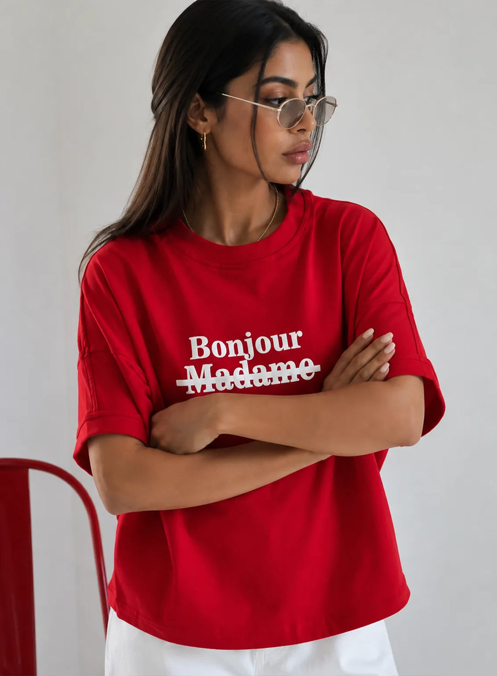 Bonjour Oversized Tee – Red