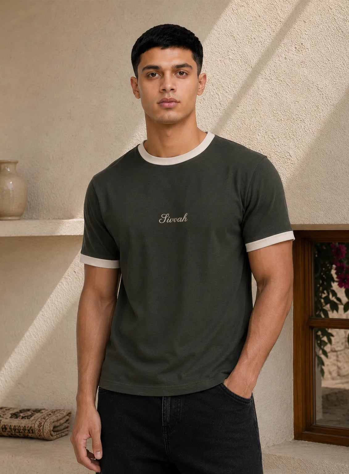 Ringer T-Shirt – Olive Sand