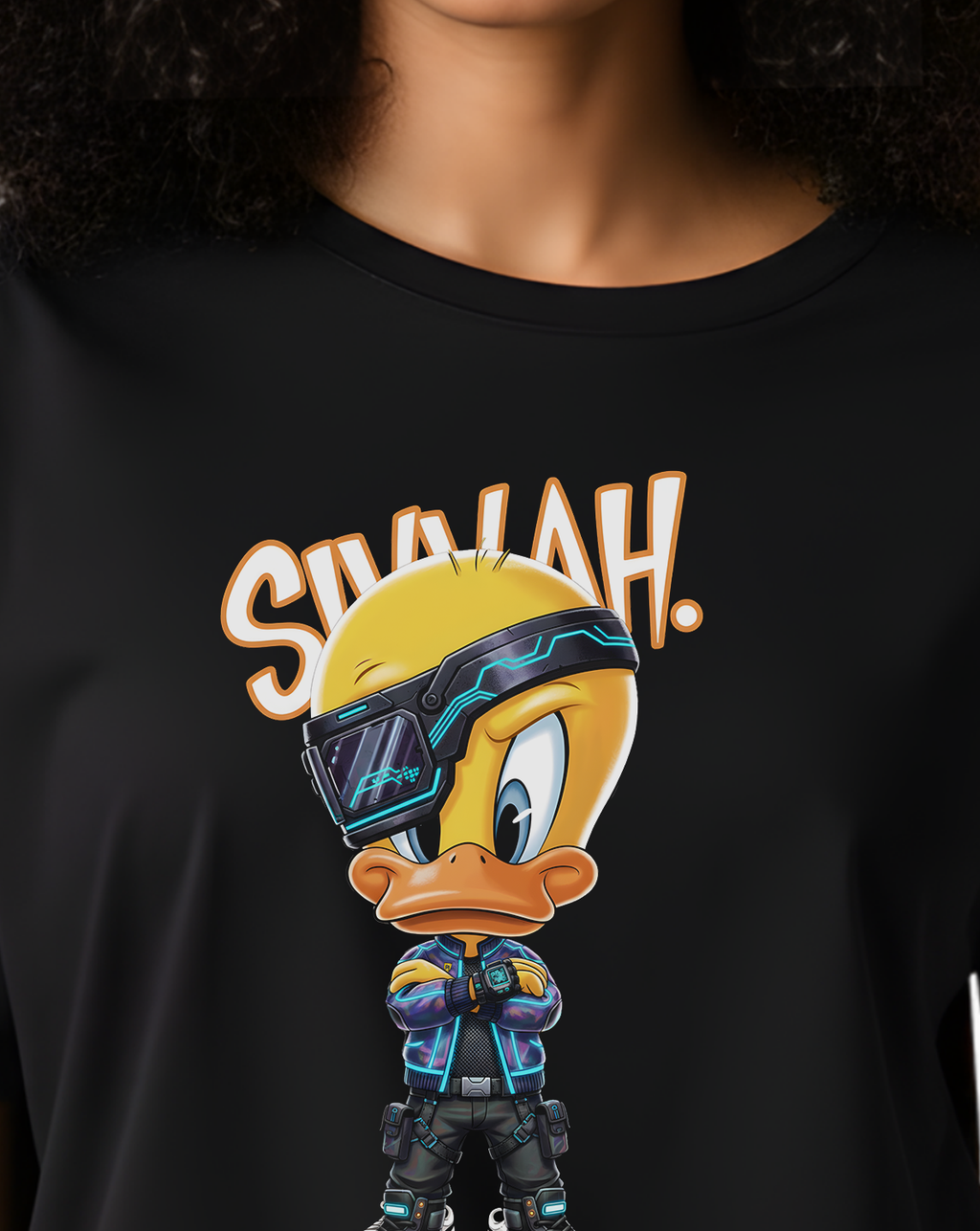 Twetty Bird Down-Shoulder T-Shirt – Black