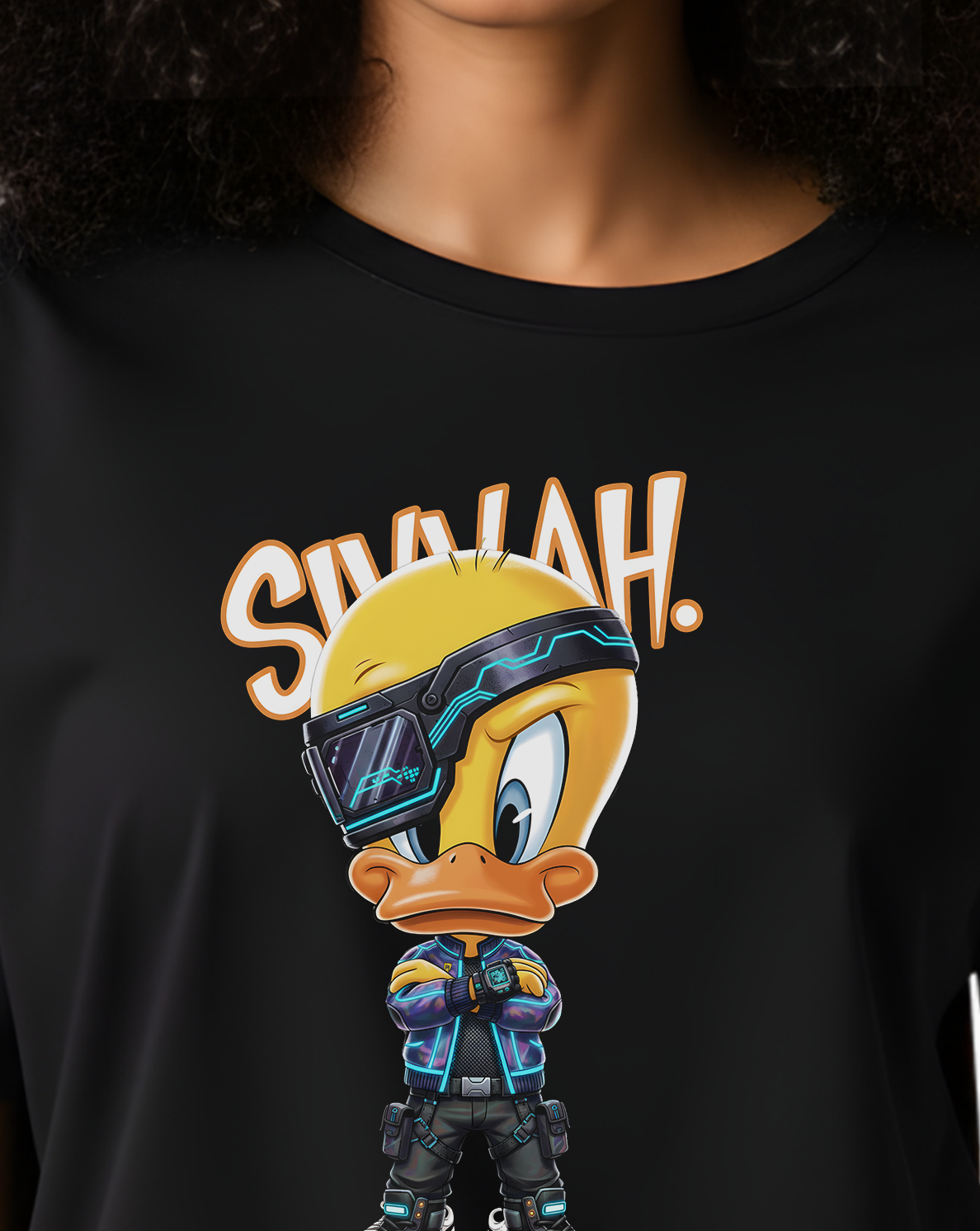 Twetty Bird Down-Shoulder T-Shirt – Black