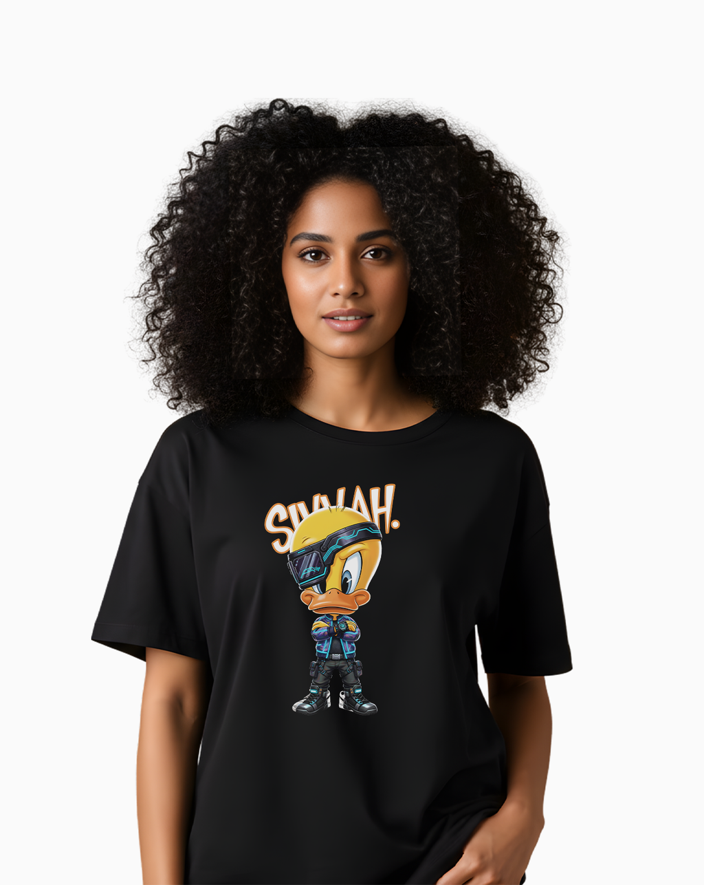 Twetty Bird Down-Shoulder T-Shirt – Black