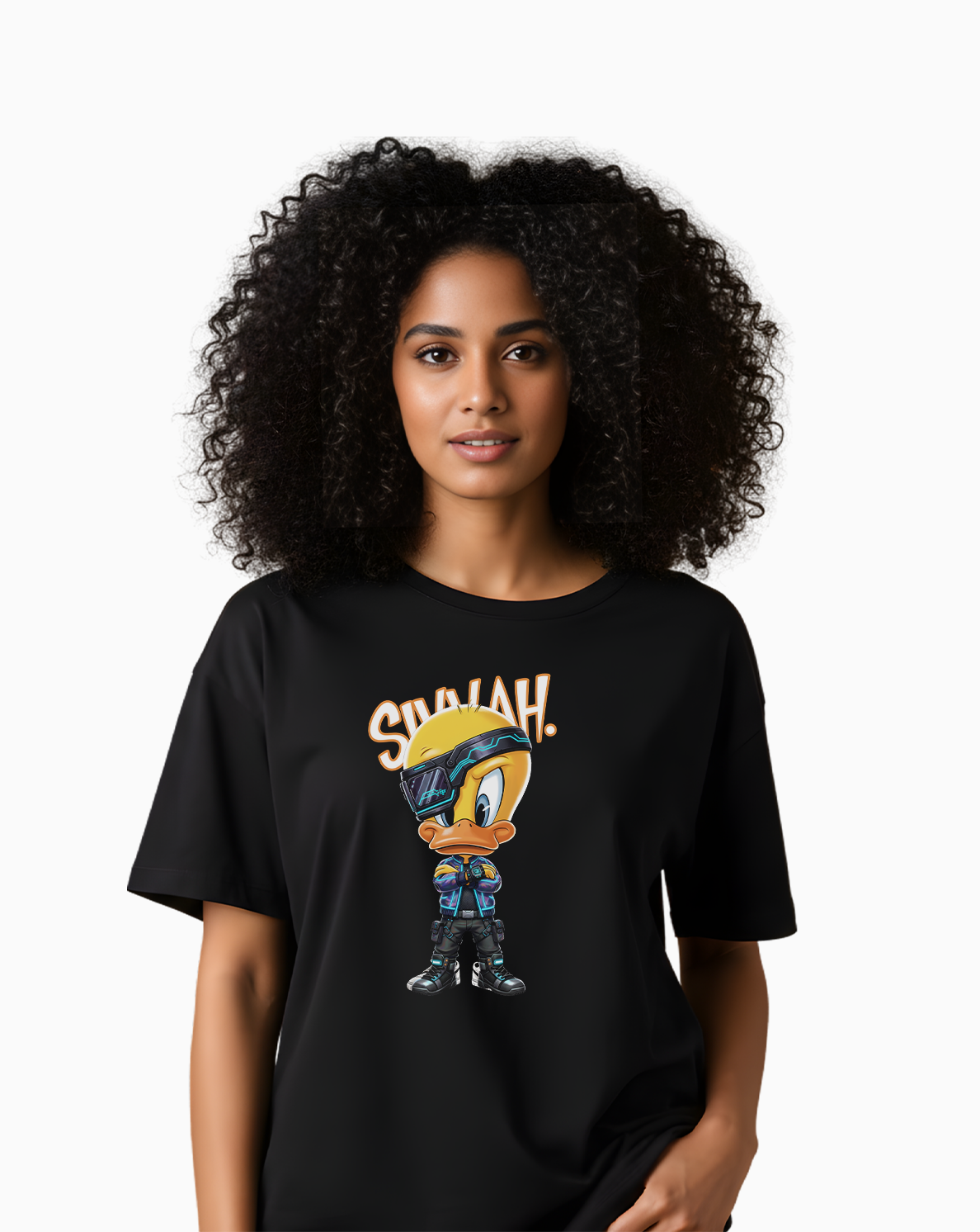 Twetty Bird Down-Shoulder T-Shirt – Black