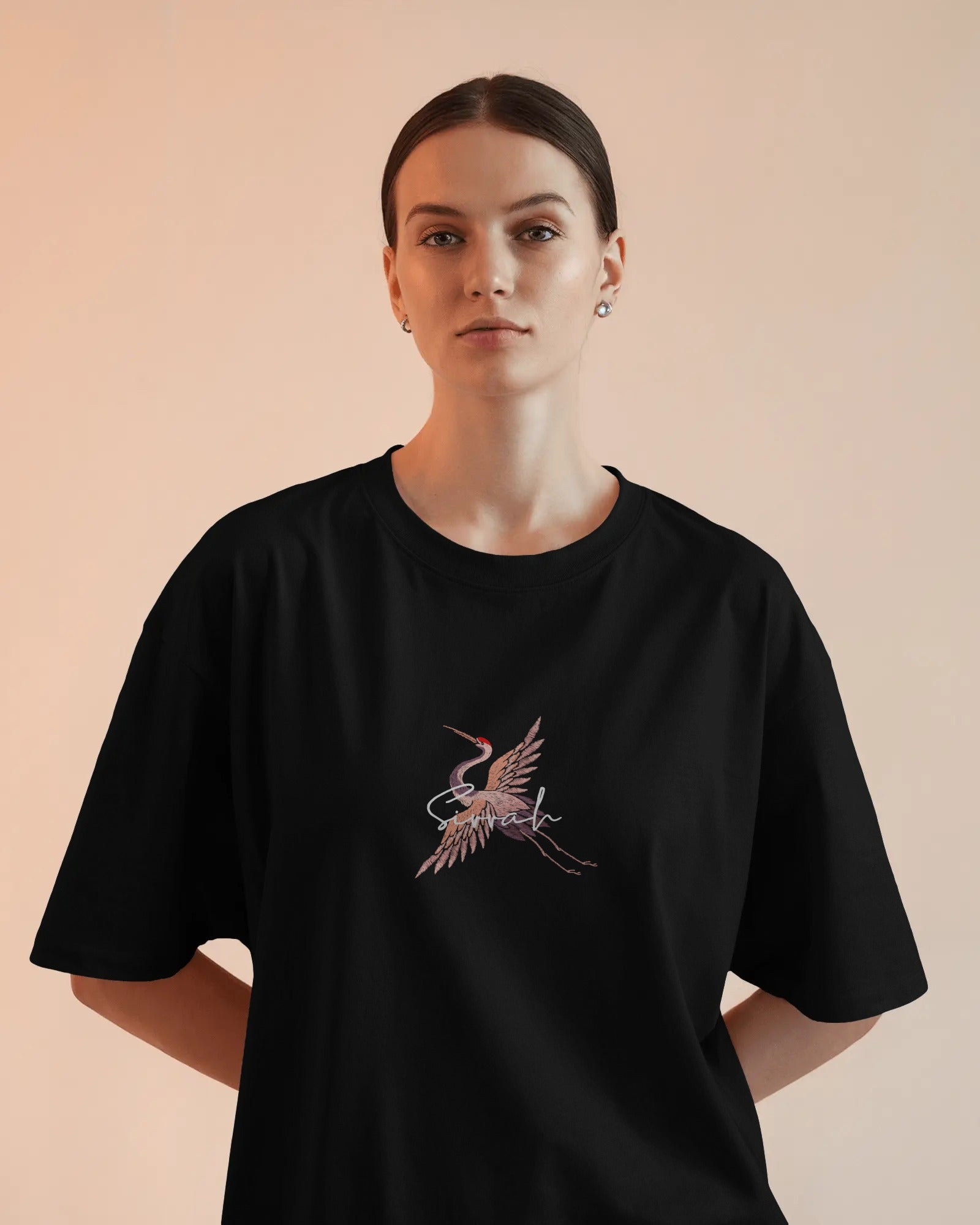 Embroidered Feel Harmony – Japanese Crane Floral Tee